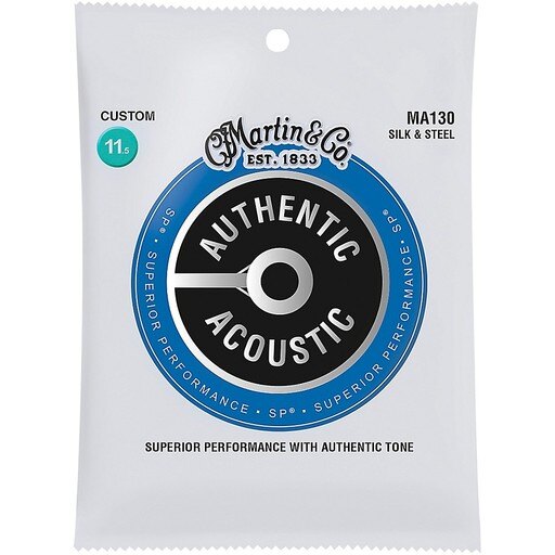 Martin MA130 Authentic Acoustic Superior Performance Silk and Steel Guitar Strings - .0115-.047 Custom